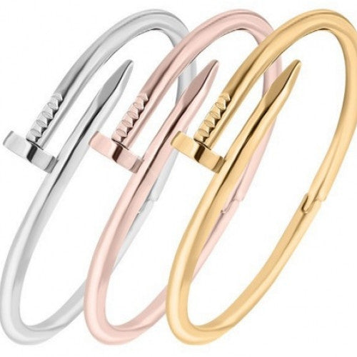 Real Gold Plated Women Jewelry Nail Screw Cuff Bangle 2015 New TOP QUALITY Stainless Steel Nail Bracelet Silver/Rose Gold/18K